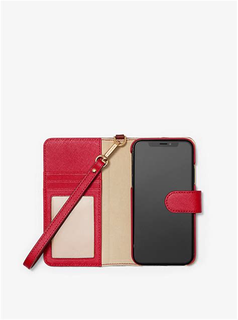 michael kors iphone 10 xr case|Saffiano Leather Wristlet Folio Case for iPhone XR .